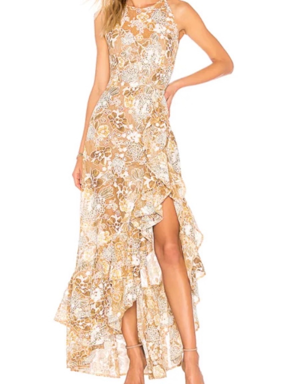 Bronx and Banco Sicilia floral Ruffle Dress in brown gold white Multi S - Picture 2 of 11
